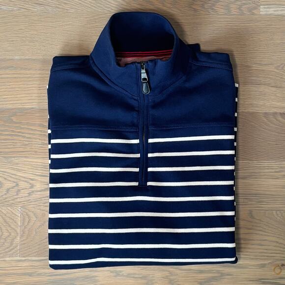 Banana Republic 1/4 Zip Knit Long Sleeve Shirt Nautical Stripe Navy Women Small - Picture 8 of 8